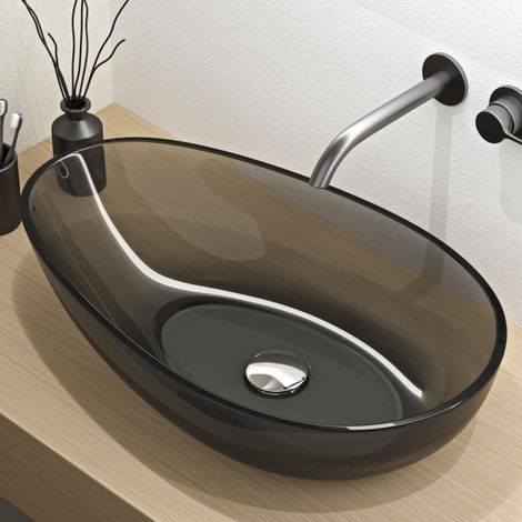 Mai & Mai Lavabo da Appoggio in Resina 60x36x14cm, Lavabo da Bagno Ovale senza Foro Rubinetto e Troppopieno, Grigio, Coloria04 (1/5)