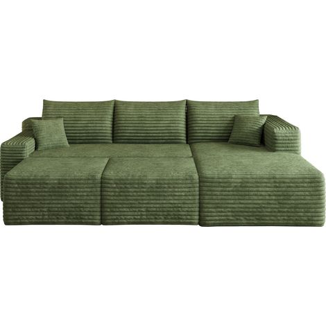 Canapé d’angle 241 cm vert, style minimaliste en tissu côtelé, assise profonde et confort cloud, livré sans montage, pour salon moderne  CHICFURN (1/5)
