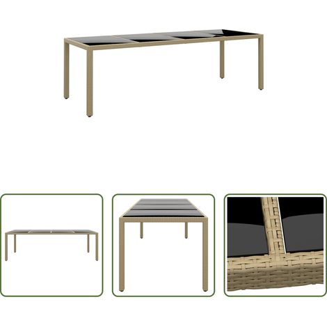 vidaXL Glasplatte - Gartentisch mit Glasplatte Beige Poly Rattan (1/5)