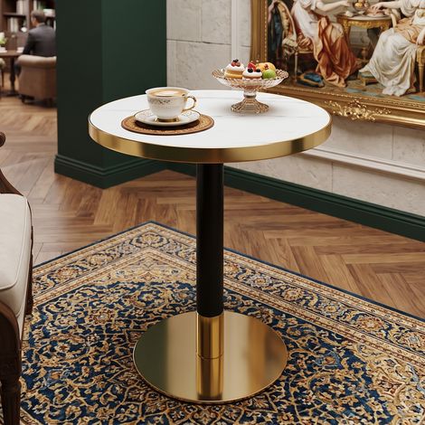 Table d'appoint ronde effet marbre, métal noir et or, 60 cm (1/5)