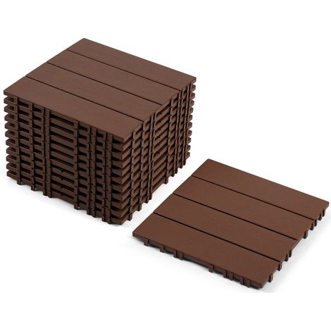 Wolketon Juego de 11 losetas de plástico para terraza de 30x30cm con sistema de clic, de instalación rápida,para jardines y balcones, marrón (11 uds./1 m²)