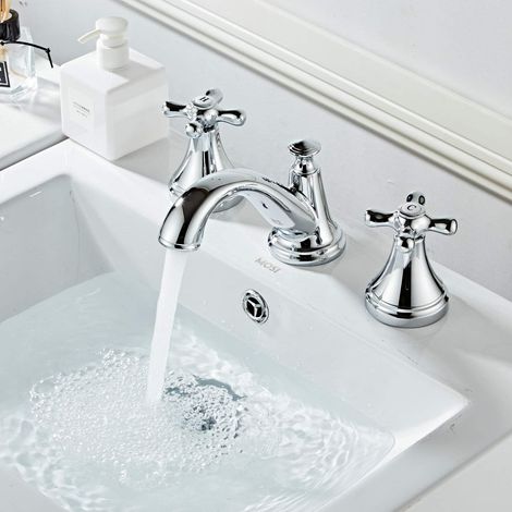 Robinet mitigeur de lavabo avec deux poignées et trois trous Chrome poli