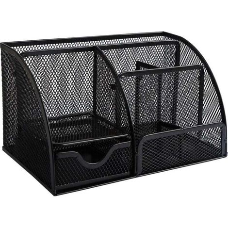 Porte-stylo avec tiroir coulissant - Bureau - Porte-stylo - Porte-stylo en maille noire - Organisateur - Porte-stylo - Métal - Noir (1/4)