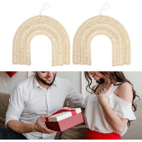 Decoración de pared de ratán de colores arcoíris – 2 piezas, decoración boho-chic para habitaciones de bebés, habitaciones de adolescentes y salas de estar, hecha a mano en Vietnam (25,3 x 22,5 cm) (1/5)