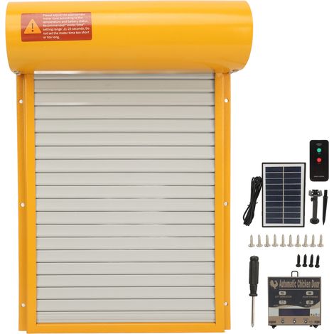 Poule automatique solaire porte poulailler avec capteur lumineux minuterie télécommande écran LED ouvre-porte pour ferme maison jaune (1/5)