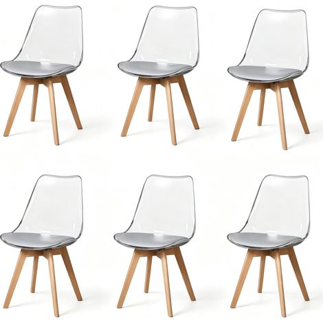Set di 6 sedie da pranzo 42x49x83 cm grigie in similpelle con gambe in legno - CHICFURN (1/5)