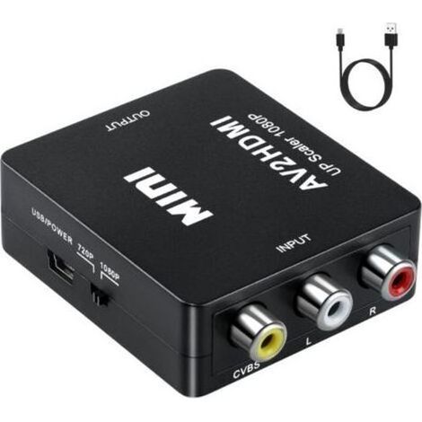 Adaptateur RCA vers HDMI, convertisseur audio et vidéo AV vers HDMI prenant en charge 1080P avec cordon d'alimentation USB pour PS2 Gamecube VHS caméra ordinateur portable DVD STB (1/5)