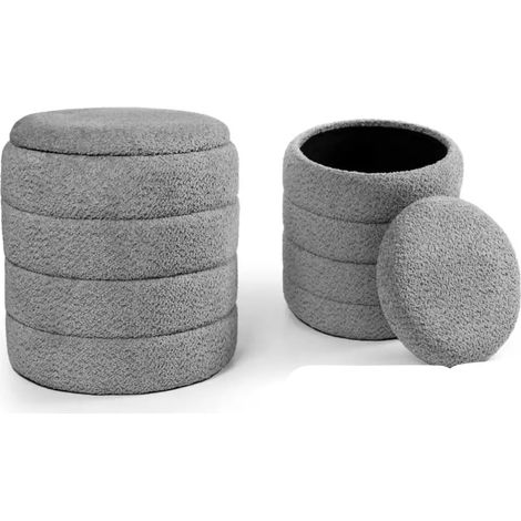 Set de 2 poufs contenedores teddy gris oscuro Ø43x45 y Ø35x40
