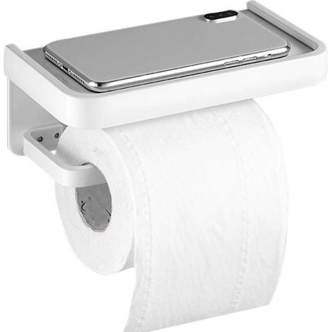 Papier Toilette Avec Etagère Support Papier Toilette Mural Porte Rouleau Wc Sans Percage Adhesif Espace Aluminium Pour La Cuisine Salle De Bain-Blanc (1/5)