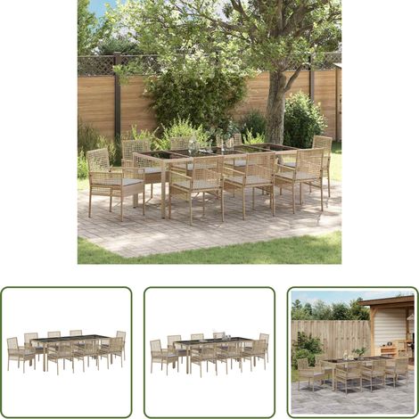 Poly-Rattan Tisch - Garten Essgruppe 9 pcs Beige Poly-Rattan (1/5)