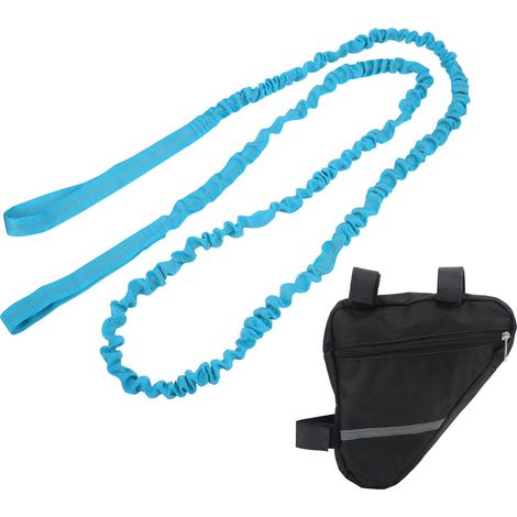 Corde de remorquage pour vélo enfant, élastique et colorée, avec amortisseur de chocs, idéale pour les parents et les enfants pratiquant des sports de plein air (bleue). (1/5)