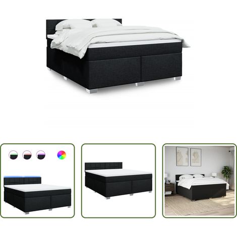 vidaXL Surmatelas -  Sommier à lattes de lit avec matelas Noir 180x200 cm Tissu (1/5)
