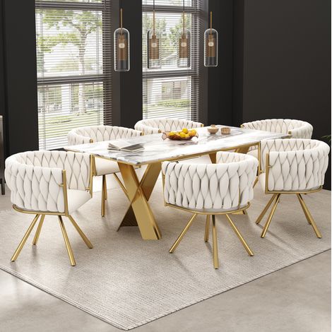 Silla comedor giratoria de terciopelo beige y dorado OKMYHOME (1/5)