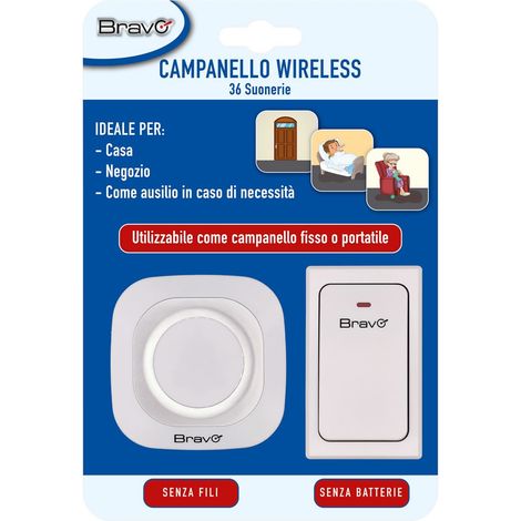 Bravo 45839 Campanello Wireless Plug In 220V 38 Suonerie Energia Cinetica Portata 100m (1/8)