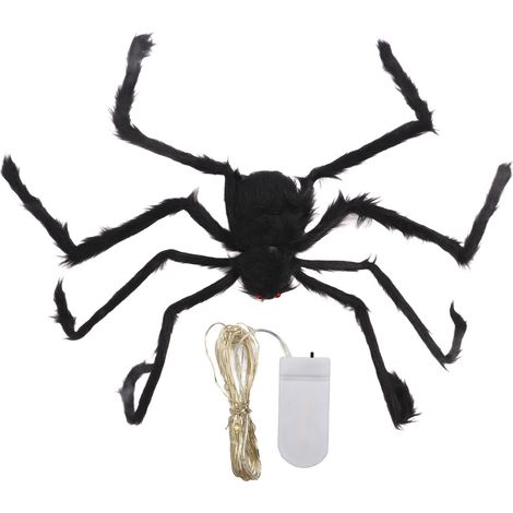 Araignée lumineuse d'Halloween, grande araignée en peluche noire effrayante, accessoire de décoration pour fête d'Halloween en intérieur et en extérieur, 125 cm (1/5)