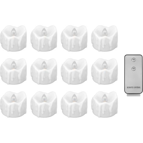 Bougie LED électrique - Lot de 12 bougies fausses sans flamme avec contrôle remote - 30x35mm (blanc chaud) - Matière plastique ivory