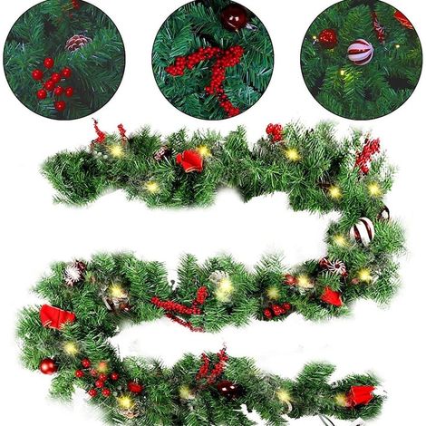 Guirlande de Noël, sapin artificiel décoré, fonctionne sur piles, 50 LED, 270 cm, vert (1/5)