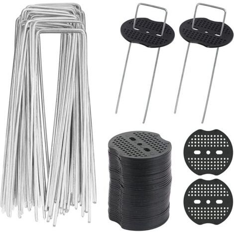 Piquets de jardin en forme de U avec 40 rondelles pour fixer la toile de paillage, les bâches de désherbage et autres supports (15 x 4 cm / Φ 2,1 mm) - Lot de 40 (1/5)