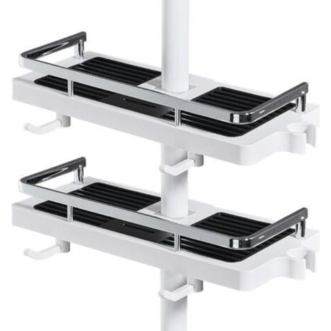 Étagère de douche sans perçage pour barre de douche avec support de tête, étagère de rangement de salle de bain pour shampoing et savon et 2 crochets pour barre de douche de 21 à 25 mm (1/5)