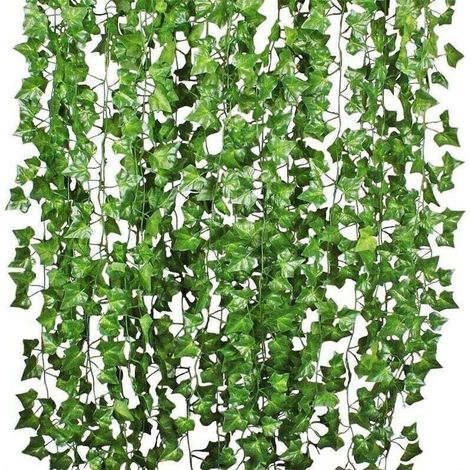 12 feuilles de lierre artificielles de 2,2 mètres, plante de vigne suspendue, faux bougainvilliers, mur vert de mariage (1/4)