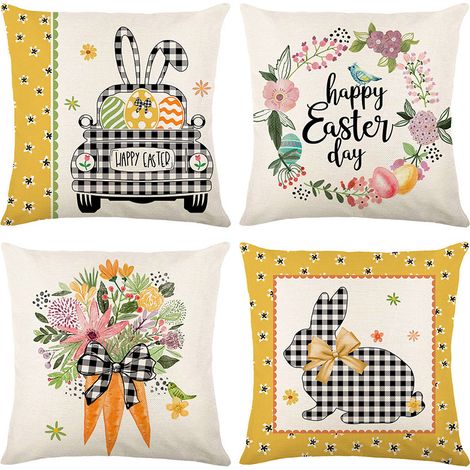 Lot de 4 Housse de Coussin, Housse Coussin 45x45cm Housses de Coussin Taie d'oreiller Décoratif Canapé pour Chambre, Canapé, Chaise, Lit,Jardin(Oeuf (1/5)