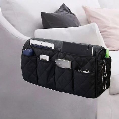 Sac de rangement suspendu pour accoudoir de canapé, support pour télécommande TV, noir (1/5)