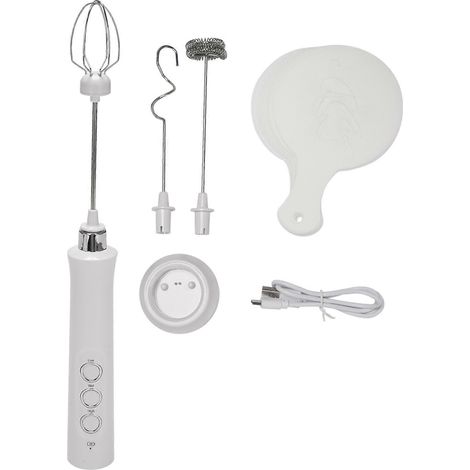 Elektrischer USB-Milchaufschäumer mit 3 Geschwindigkeitsstufen, Cappuccino-Kaffeeaufschäumer, 3 Schneebesen, tragbarer Eierquirl, Schokoladen-Latte (1/5)
