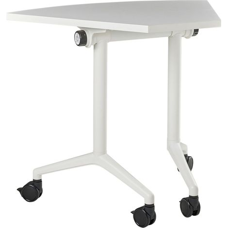 Folding Office Desk White Metal Frame MFC Tabletop 90 x 64 cm Foldable Portable Mobile Table with Casters Modern Design CAVI