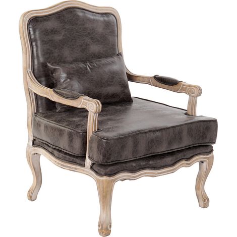 Sillon Pu Rubberwood 70X66X94 Desgastado Marron (1/5)