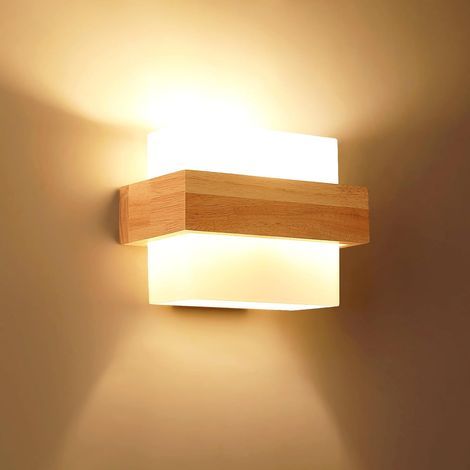 Goeco – Lámpara de pared E27 de madera y cristal – Diseño minimalista moderno – Dimensiones 22x13x17 cm – Para salón, pasillo, escalera, restaurante (1/5)