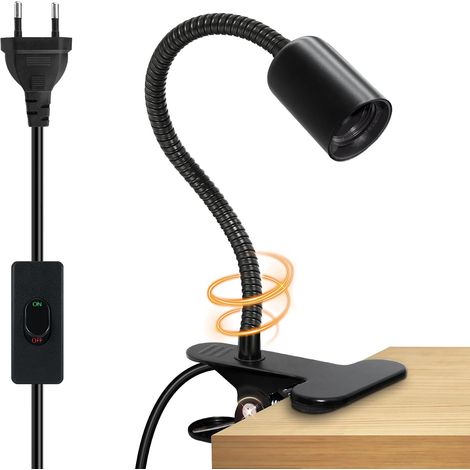 Lampe Pince pour Lit, Noir Lampe de Chevet, LED Lampe Clip avec Col de Cygne de 35CM, Spot Pince, Douille E27 avec Interrupteur et 220CM Cable, Lampe de Lecture avec Clip Métal pour Chambre (1/5)