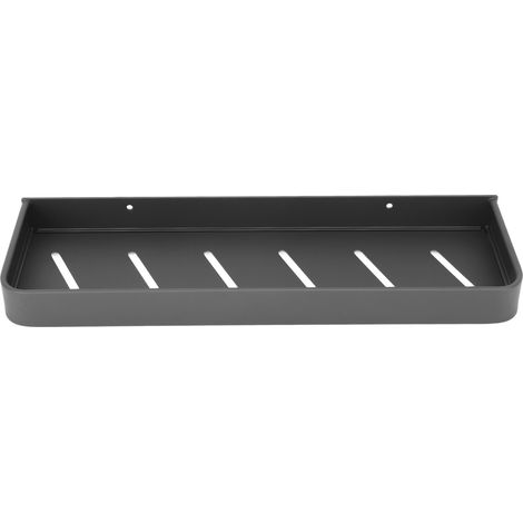 Étagère murale de douche en aluminium noir lisse, robuste et élégante, avec 5 crochets, idéale pour la salle de bain, la cuisine ou la buanderie (40 cm). (1/5)