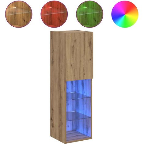 Mobile TV Armadietto TV Mobile Porta TV con Luci LED Rovere Artigianale 30,5x30x102 cm (1/5)
