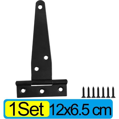 (1 jeu - 12 x 6,5 cm) Charnières robustes en fer noir en forme de T, galvanisées, pour portes, portails, abris de jardin, armoires, granges, pièces, avec vis (1/5)