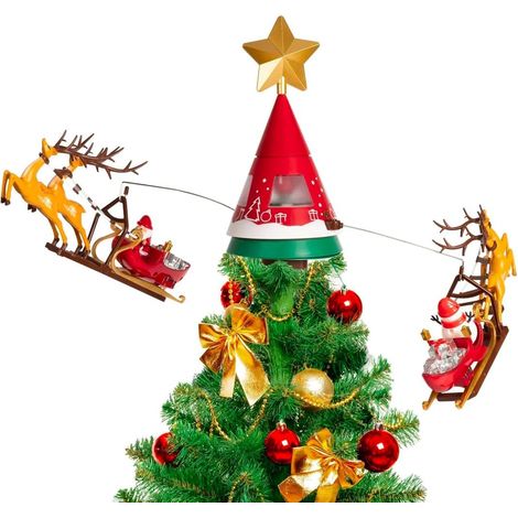 Puntale con slitte babbo natale renne pupazzo di neve rotante albero di natale stella luminosa musicale (1/5)