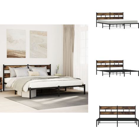 Cadre de lit en métal sans matelas chêne fumé 180x200 cm - Cadre De Lit - Cadres De Lit - Lit Double - Lit (1/5)