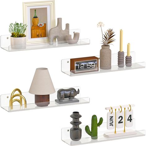 Ensemble de 4 étagères murales invisibles de 38 cm (15 pouces), tablettes transparentes pour livres et décoration, organisateur multi-usages pour salle de bain, chambre, salon, cuisine, décoration int (1/5)