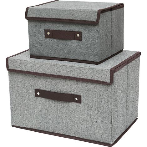 3 Stück Aufbewahrungsbox, Aufbewahrungskisten 24cm21cm16cm, faltbar mit Deckel, Aufbewahrungskorb, Spielzeugtruhe, zum Aufbewahren (Grau)