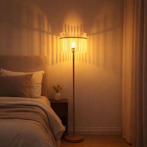LED Stehlampe Stehleuchte Deckenfluter Wohnzimmerlampe sandfarben Glasstäbe, Metall satiniert, 1x 7W 630lm warmweiß, DxH 38x152 cm
