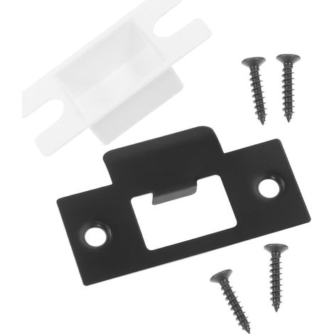 Serrure de Porte Plaque de Renfort en Acier Inoxydable Noire, Gâche en T pour Installation Facile, Adaptée aux Portes en Bois et Kit Complet Vis (1/5)