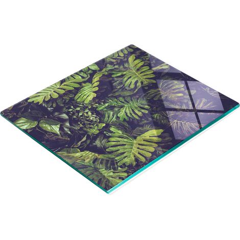 Tagliere e vassoio decorativo in vetro con motivo a foglie di Monstera, 60x52 cm. (1/5)