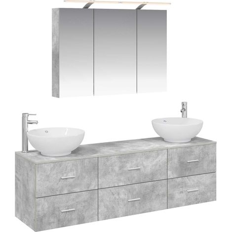 Ensemble de mobilier de salle de bain 4 pcs Gris béton vidaXL (1/5)