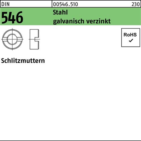 Ecrou fendu DIN 546 M16 acier galv. 250 pièces