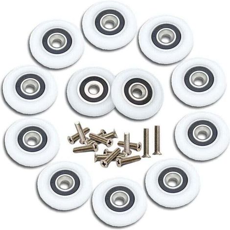 12 Pièces Roulette Porte Coulissante Douche Roulette de Douche 23mm Roulette Porte Coulissante Roulettes pour Porte de Douche Roulettes de Rechange avce Vis (1/5)