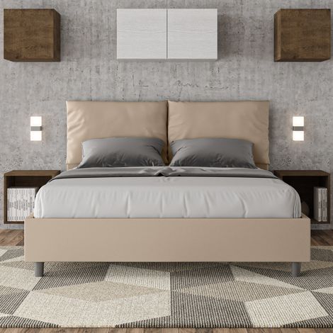 Letto matrimoniale contenitore imbottito 160x200 similpelle tortora Antea (1/5)