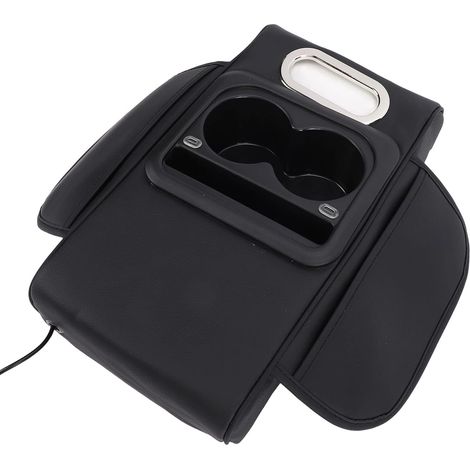 Leather Car Center Console Armrest Pillow with Cup Holder, USB to Type-C Adapter, Soft and Comfortable Elastic Strap for SUV, Truck, Sedan (1/5)