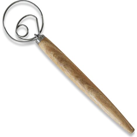 13' Dough Beater Hand Mixer for Sourdough Bread Dessert, Pizza, Pastry, Pastry, Pastry Stainless Steel with Wooden Handle (1/5)
