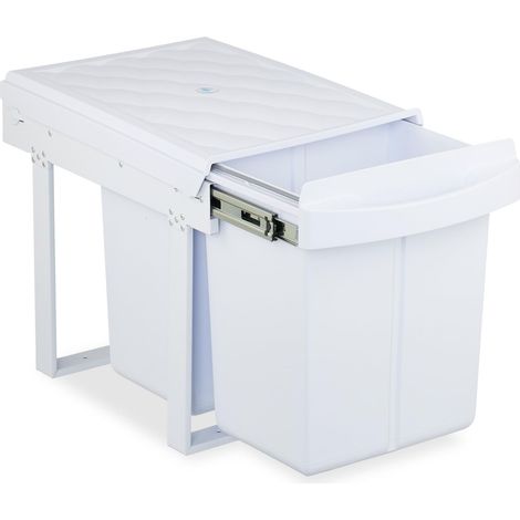 Poubelle encastrable pour la cuisine, 2 bacs de 20 litres chacun, HLP : 41,3 x 34 x 51,8 cm, blanche (1/5)
