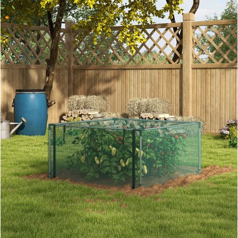 Red de protección para plantas 125x125x62.5 cm verde en HDPE con puerta con cremallera y armazón de acero (1/5)