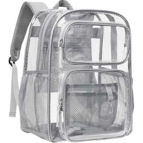 Mochila escolar grande de 43,2 cm en PVC transparente (para mayores de 12 años). Mochila de piel para mujer, gris, talla única.
